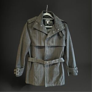 H&M Gray Plaid Trench coat Jacket Men’s or‎ Women’s NWOT 38